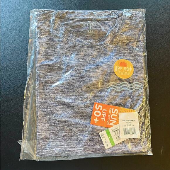 NEW Surf & SWIM TEE Long Sleeve LG Men's Women's Blue Gray Soft T Shirt UPF 50+ - Picture 2 of 6